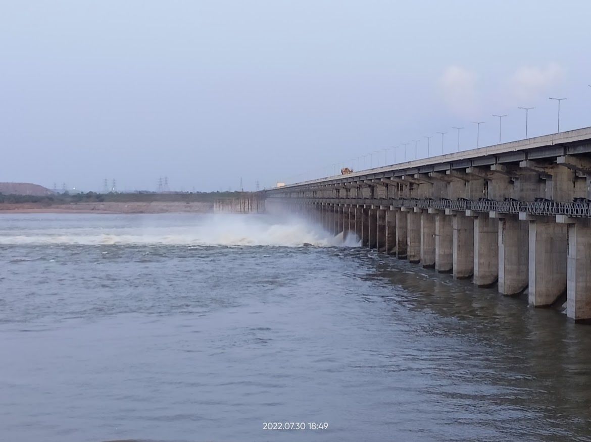 The Yellampalli barrage gates releasing water
